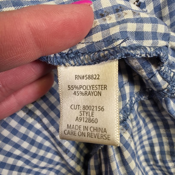 Max Studio Wrap Dress Womens M Blue Gingham Check Cottagecore Ruffle Milkmaid - Picture 16 of 16